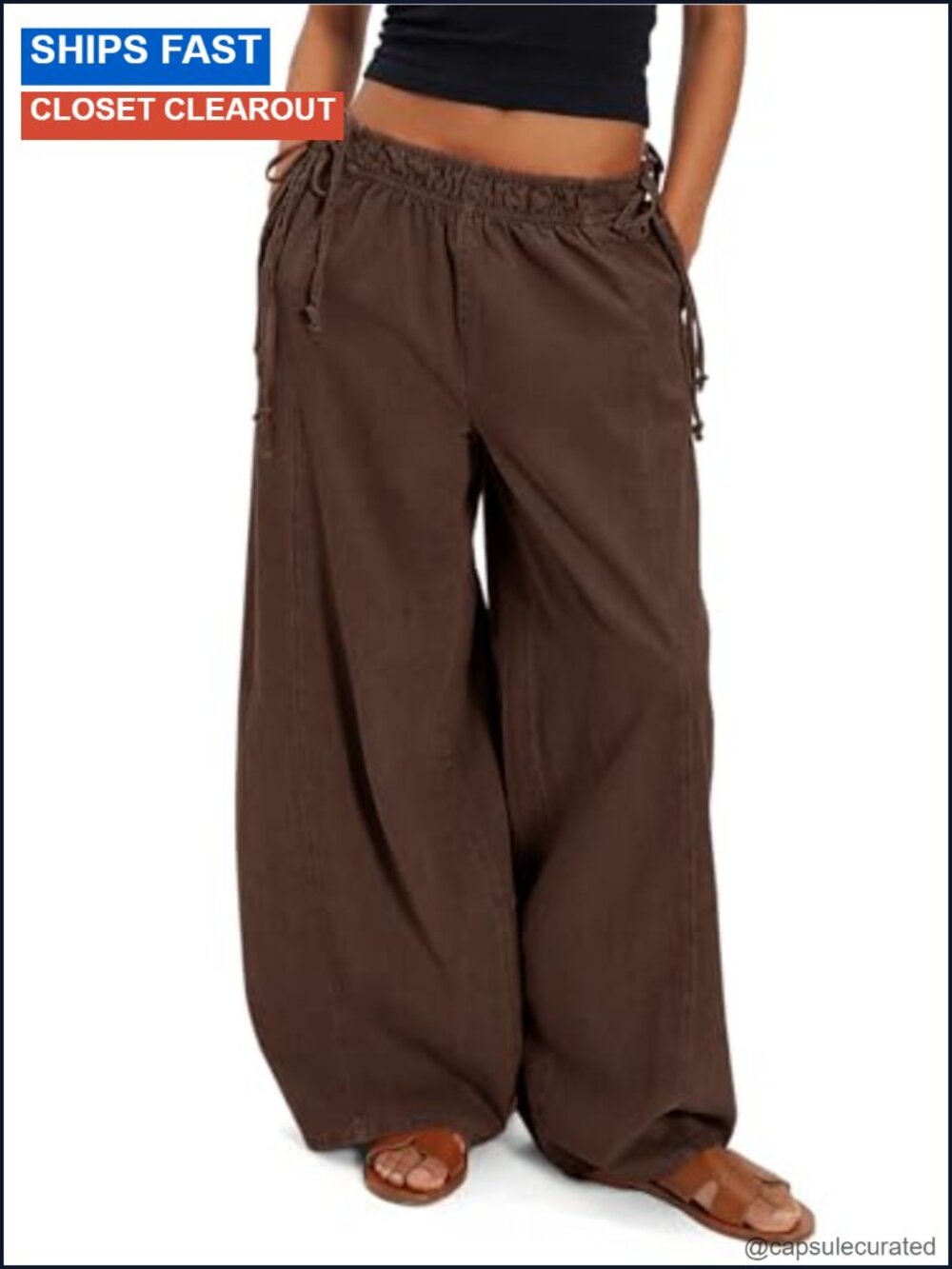 Womens Wide Leg Palazzo Pants Low Rise Drawstring Cotton Casual Comfort